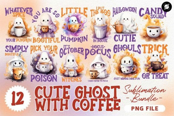 Download Cute Ghost with Coffee Halloween Designs - Design Collection