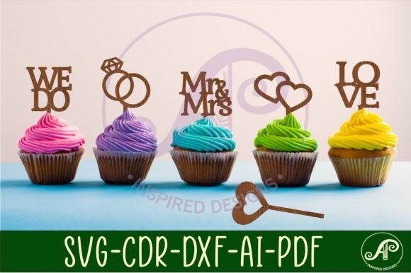 Download Wedding Cupcake Toppers, 6 Designs SVG - Design Collection
