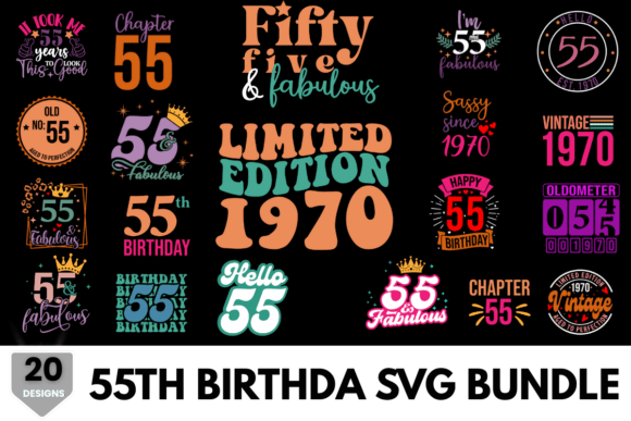 Download 55th Birthday Colorful SVG Design - Design Collection