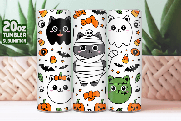 Download Halloween Cat Pattern Tumbler Wrap Png - Halloween cat pattern Collection