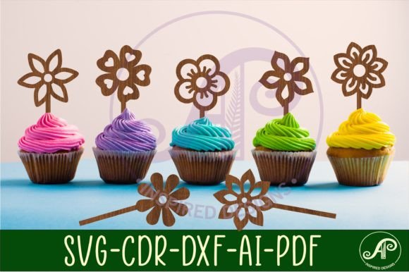 Download Flower Cupcake Toppers, 7 Designs SVG - Design Collection