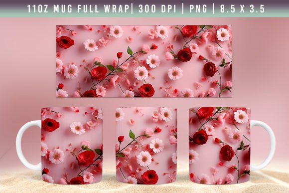 Download 3D Flower Mug Wrap, Sublimation Designs - Design Collection