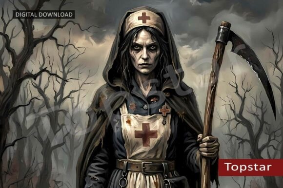 Download Scary Halloween Nurse Design Retro Art - Design Collection