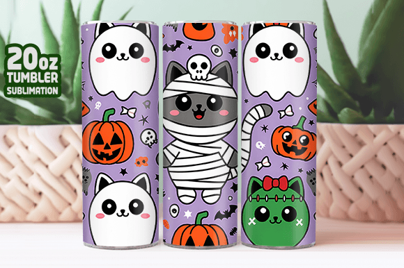 Download Halloween Cat Pattern Tumbler Wrap Png - Halloween cat pattern Collection