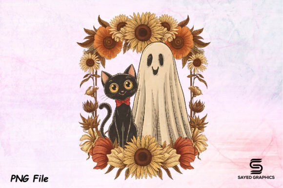Download Cute Halloween Ghost and Cat Png Design - Design Collection
