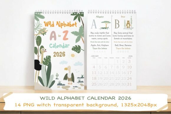 Download Wild Animal Alphabet Calendar 2026 PNG - Premium Bundle